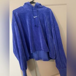 Nike Women’s Cropped Velour Hoodie in Blue Size XL